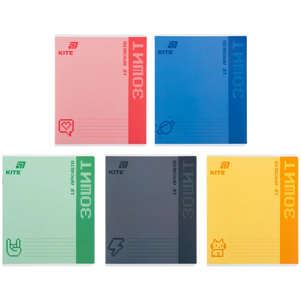 Зошит 12 арк., клітинка, УФ лак об'ємний, Kite One color K26-232