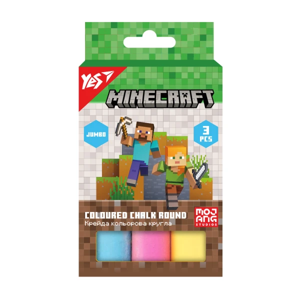 Крейда кольорова YES "Minecraft", 3 штук, JUMBO, 400552
