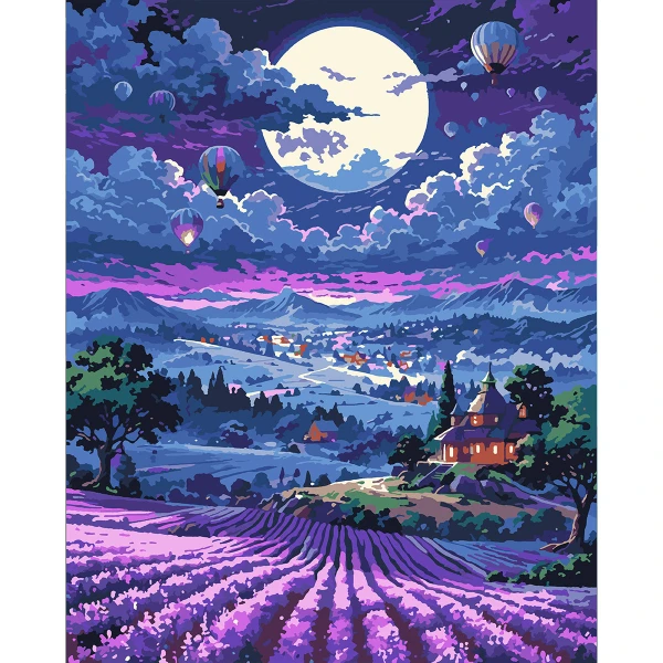 Картина за номерами SANTI "Захід сонця та лаванда", 40*50см, LED підсвітка, 956653