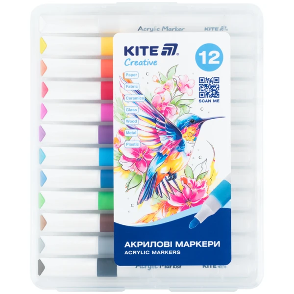 Маркери акрилові Jumbo, 12шт. Kite Creative K-1290