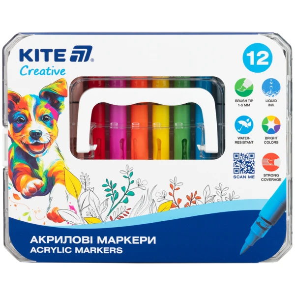 Маркери акрилові з рідкими чорнилами, 12шт. Kite Creative K-1161