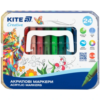 Маркери акрилові з рідкими чорнилами, 24шт. Kite Creative K-1162