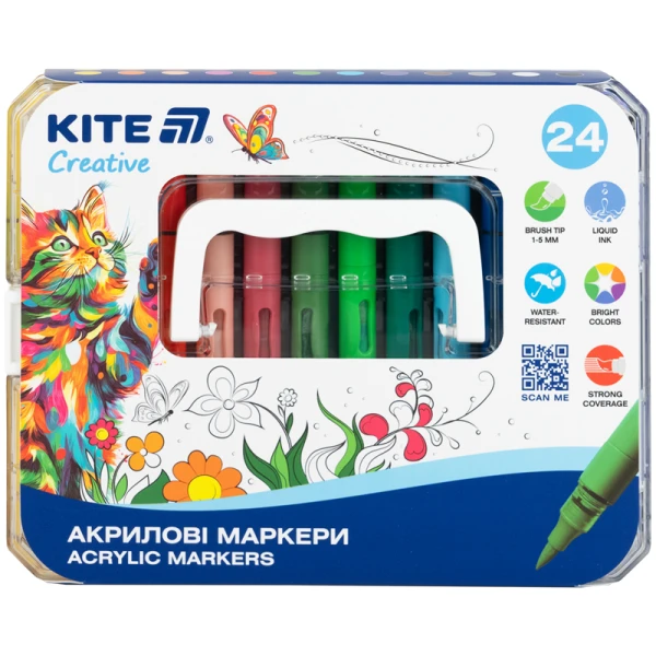 Маркери акрилові з рідкими чорнилами, 24шт. Kite Creative K-1162