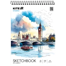 Скетчбук для акварелі, A4, 20 арк., спіраль, Kite Creative K-1284