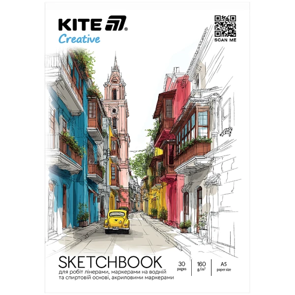 Скетчбук для робіт маркерами, A5, 30 арк., Kite Creative K-1280