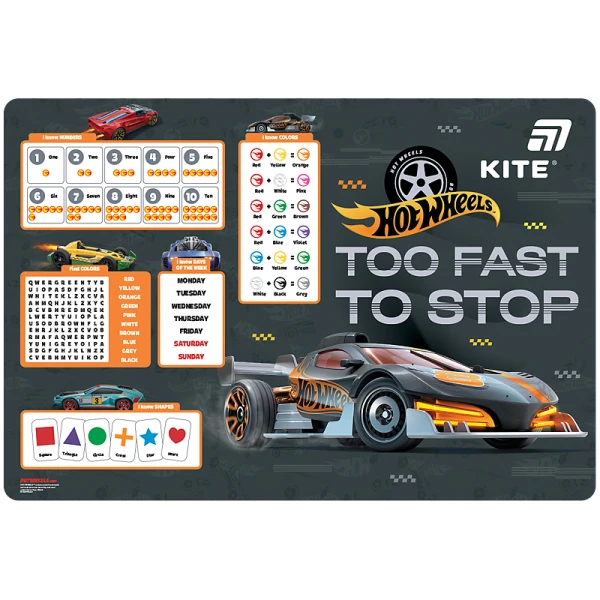 Підкладка настільна, 42,5x29см, PP Hot Wheels HW26-207-1 Kite