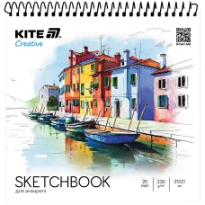 Скетчбук для акварелі, 21*21 см, 20 арк., спіраль, Kite Creative K-1285