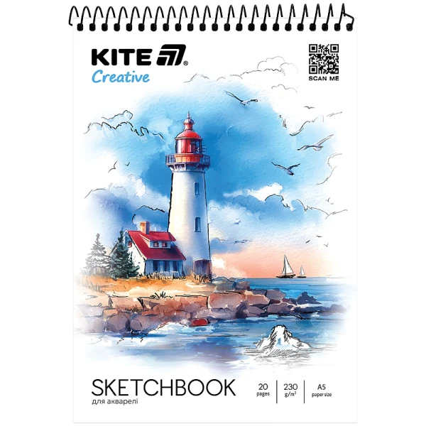 Скетчбук для акварелі, A5, 20 арк., спіраль, Kite Creative K-1283