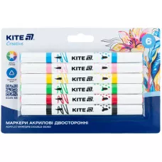 Маркери акрилові двосторонні, 6шт. Kite Creative K-1293