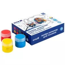 Фарби акрилові для тканини, 12 кольорів, 20 мл,Kite Creative K-276