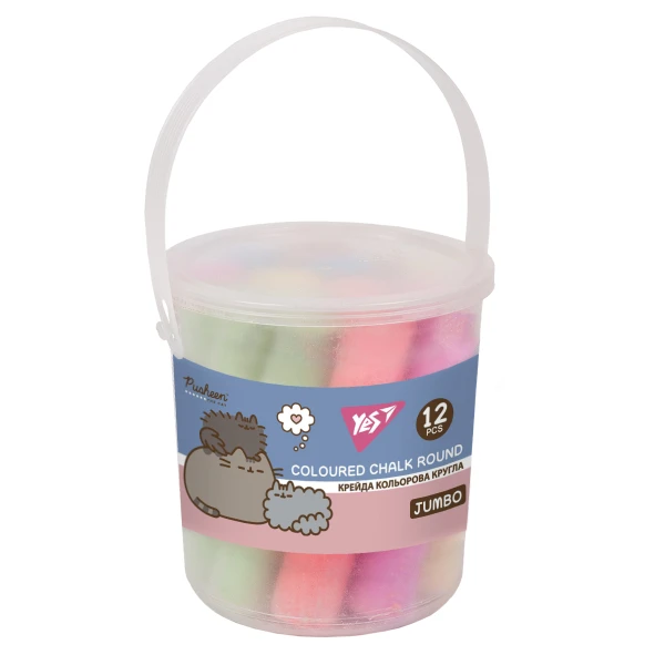 Крейда кольорова YES "Pusheen", 12 штук, JUMBO у відрі, 400550