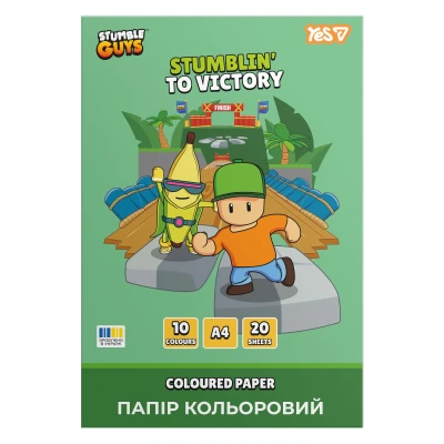 Папір кольоровий односторонній YES Stumble Guys, 20 аркушів, А4, скоба, 955497