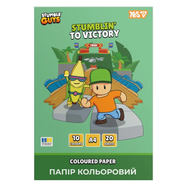 Папір кольоровий односторонній YES Stumble Guys, 20 аркушів, А4, скоба, 955497