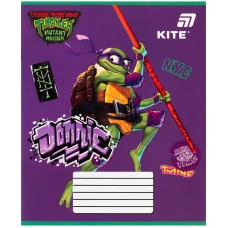Зошит 12 арк., коса, софт тач + УФ лак, Ninjia Turtles NT26-235 Kite
