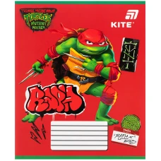 Зошит 12 арк., коса, софт тач + УФ лак, Ninjia Turtles NT26-235 Kite