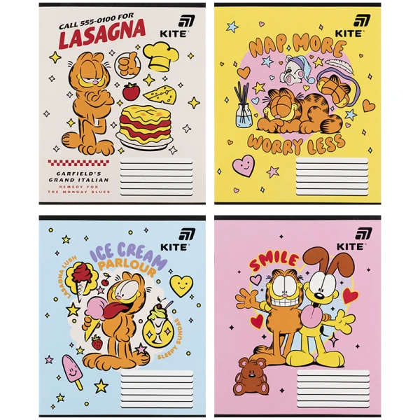 Зошит 12 арк., коса, софт тач + УФ лак, Garfield GF26-235 Kite