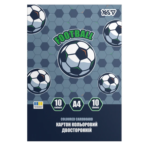 Картон кольоровий двосторонній YES "Football", 10 аркушів, А4, папка, 955502
