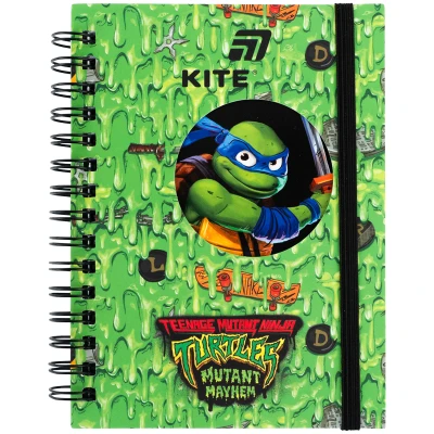 Блокнот вирубка, спіраль, на резинку, А6, 80арк., кліт, Ninja Turtles NT26-229 Kite