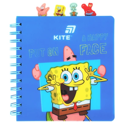 Блокнот з розділювачами на спіралі пласт. обкл., 80 арк., кліт., Sponge Bob SB26-278 Kite