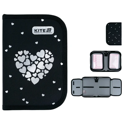 Пенал Kite 1 від., 2 відв., без наповнення K26-622-5 Black&Silver