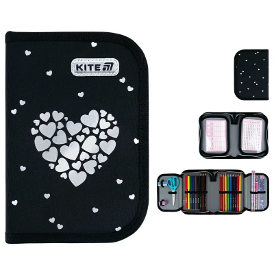 Пенал Kite 1 від., 2 відв., з наповненням K26-622H-5 Black&Silver