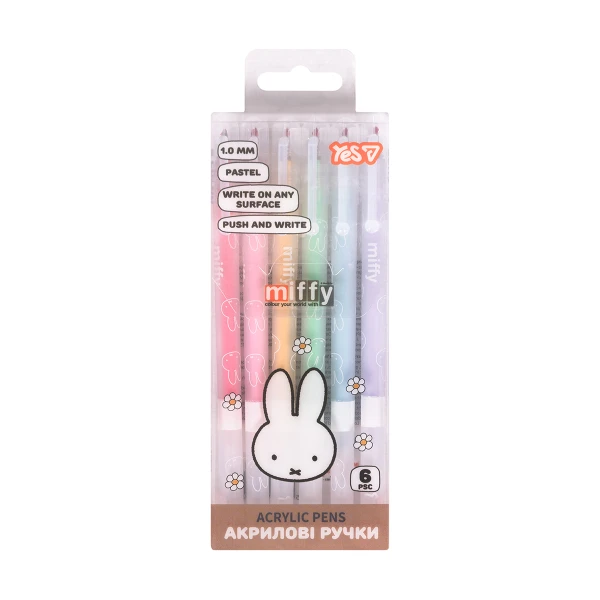 Ручки акрилові YES "Miffy", набір 6 шт. у PET пакуванні, 412311