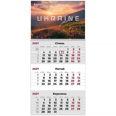 Календар настінний квартальний 2027 р.,1 пр. UA 2, 8801-27-8-A