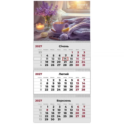 Календар настінний квартальний 2027 р.,3 пр. Hygge 1, 8803-27-22-A