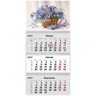 Календар настінний квартальний 2027 р.,3 пр. Magic Flowers 1, 8803-27-25-A