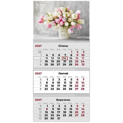 Календар настінний квартальний 2027 р.,3 пр. Magic Flowers 2, 8803-27-26-A