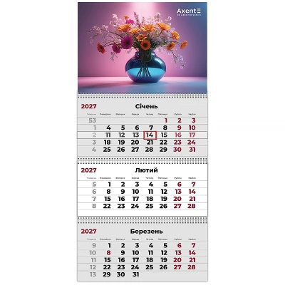 Календар настінний квартальний 2027 р.,3 пр. Magic Flowers 3, 8803-27-27-A
