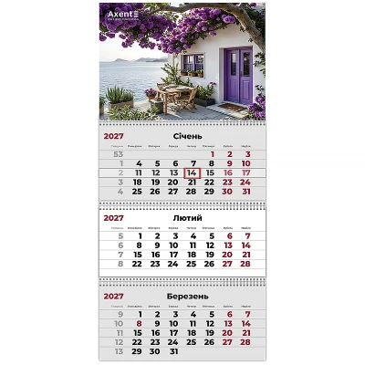 Календар настінний квартальний 2027 р.,3 пр. Romantic 3, 8803-27-36-A