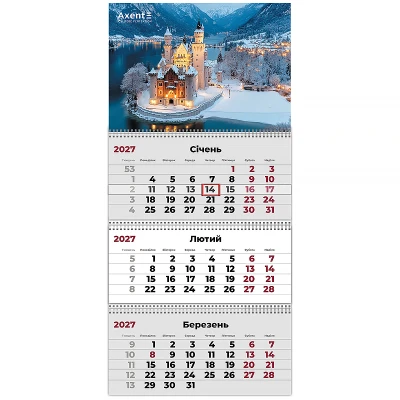 Календар настінний квартальний 2027 р.,3 пр. Сastles 2, 8803-27-2-A
