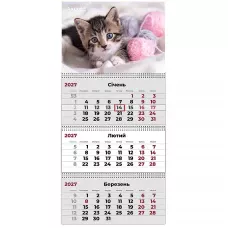 Календар настінний квартальний 2027 р.,3 пр. Cats 1, 8803-27-7-A