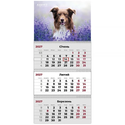 Календар настінний квартальний 2027 р.,3 пр. Dogs 1, 8803-27-10-A