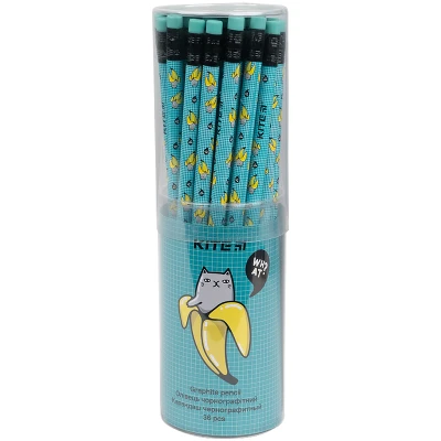 Олівець графітний з гумкою Bananas, 36шт., туба K21-056-4 Kite