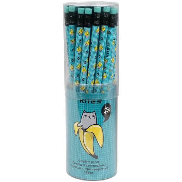 Олівець графітний з гумкою Bananas, 36шт., туба K21-056-4 Kite