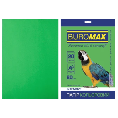 Папір кольоровий А4, 80г/м2, INTENSIV, зелений, 20арк., BM.2721320-04