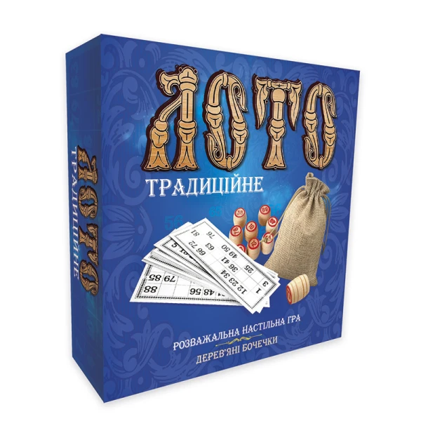 Лото з дерев'яними бочонками 30315 "Традиційне" (укр), в кор-ці 26см-26,5см-8см
