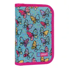 Пенал твердий Smart одинарний з двома клапанами HP-04 Bright butterflies, блакитний 532835