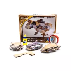 Мапа України двошарова дерев'яна, настінна, коричнева р. 60*90 см. 90609 PuzzleOK