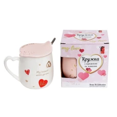 Заварник фарфоровий з кришкою і ложечкою "Only Love" 420мл, 927-215-2