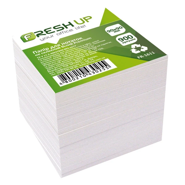 Блок паперу для нотаток Premium 90х90х900 листів, не клеєний білий, FR-1611 Fresh Up