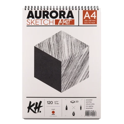 Альбом для ескізів на спіралі Smooth & Matt, А4, 120 г/м2, 20 л, білий, Aurora
