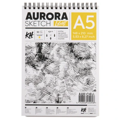 Альбом для ескізів на спіралі, А5 (14,8*21 см), 90 г/м2, 50 л, Aurora