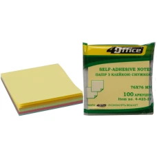 Папір з клейкою смужкою 76*76мм. 100арк., мікс 4кол.*25арк., 4-423-21, 4Office