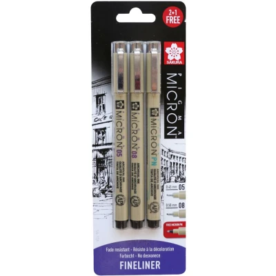 Набір лінерів PIGMA MICRON 2шт, (0.5/0.8) + 1 ручка MICRON PN В ПОДАРУНОК, Чорний, у блістері, Sakura