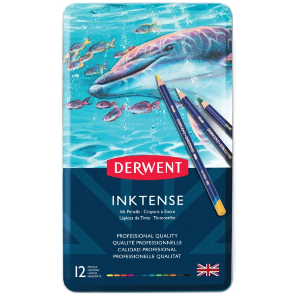 Набір чорнильних олівців Inktense, 12 кол., в метал. коробці, Derwent