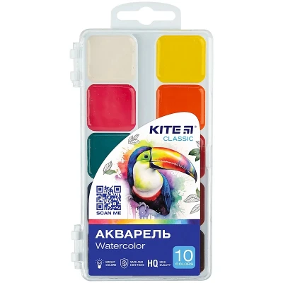 Фарби акварельні, б/п, 10 кол. Kite Classic K-060