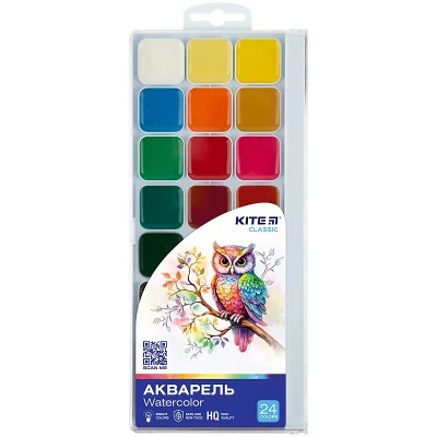 Фарби акварельні, б/п, 24 кол. Kite Classic K-442